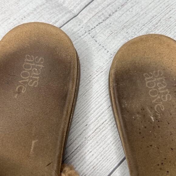 Stars Above Tan Teddy Slippers Cozy Slides Autumn House Shoes Size 7 - Picture 5 of 5